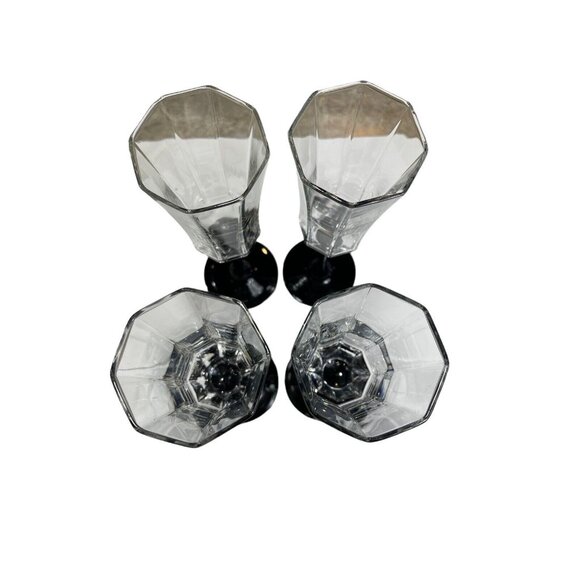 Vtg 4 Luminarc Octime Octagon Wine Champagne Flutes Glass Black Stem France Made - Picture 5 of 9